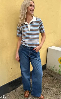 Say INA Copenhagen Polo T-Shirt - Pamela Summer - Brown / Blue Striped