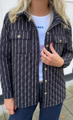 Say INA Copenhagen Quiltet Jakke - Kiani - Black W. White Stripes