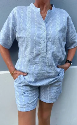 Say INA Copenhagen Shorts - Erica - Blue/White Embroidery