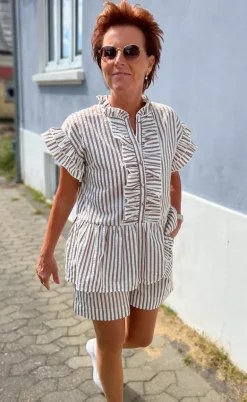 Say INA Copenhagen Shorts - Liv - White / Brown Striped