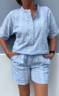 Say INA Copenhagen Skjorte - Erica - Blue/White Embroidery