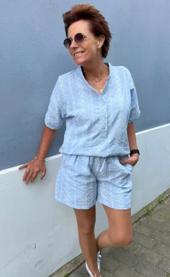 Say INA Copenhagen Skjorte - Erica - Blue/White Embroidery