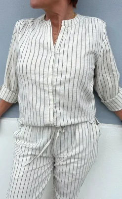 Say INA Copenhagen Skjorte - Juliana Linen - Off White / Black Striped