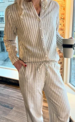 Say INA Copenhagen Skjorte - Juliana Linen - Off White / Black Striped