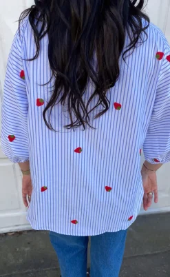 Say INA Copenhagen Skjorte - Selma - Blue Striped W. Strawberries