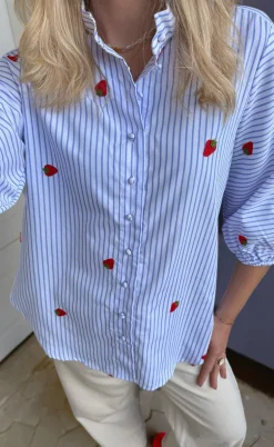 Say INA Copenhagen Skjorte - Selma - Blue Striped W. Strawberries