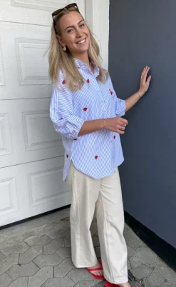 Say INA Copenhagen Skjorte - Selma - Blue Striped W. Strawberries