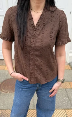 Say INA Copenhagen Top - Catja - Mocca Broderie Anglaise