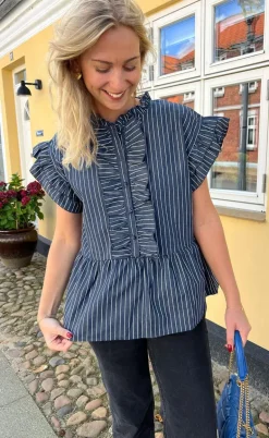 Say INA Copenhagen Top - Freya - Denim Blue Pinstripe