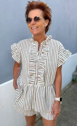 Say INA Copenhagen Top - Freya - White/Brown Striped