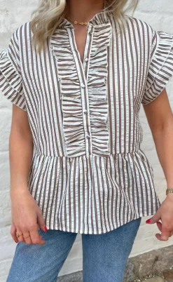 Say INA Copenhagen Top - Freya - White/Brown Striped