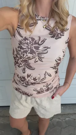 Say INA Copenhagen Top - Martina Mesh - Brown Flower