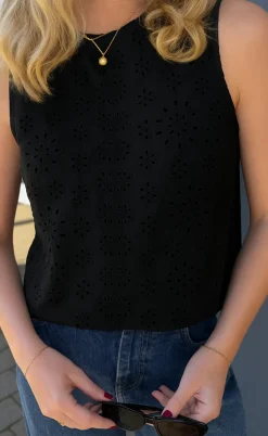 Say INA Copenhagen Top - Naja - Black Denim W. Embroidery