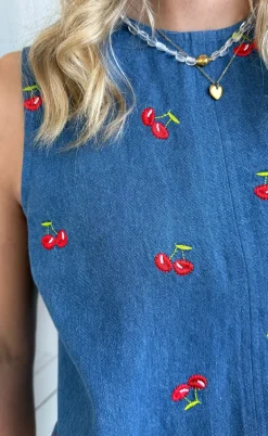 Say INA Copenhagen Top - Naja - Denim Blue w. Cherries