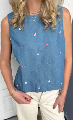 Say INA Copenhagen Top - Naja - Denim Blue W. Flowers