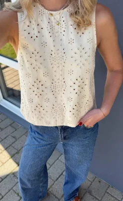 Say INA Copenhagen Top - Naja - Off White Denim W. Embroidery