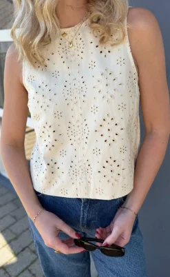 Say INA Copenhagen Top - Naja - Off White Denim W. Embroidery