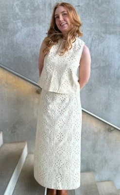 Say INA Copenhagen Top - Naja - Off White Denim W. Embroidery