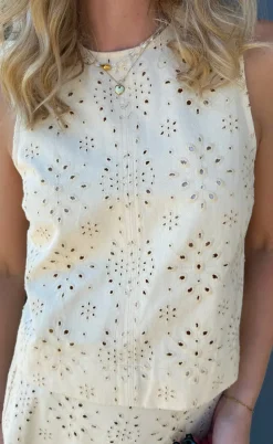 Say INA Copenhagen Top - Naja - Off White Denim W. Embroidery