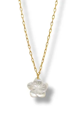 Smykkeli Copenhagen Halskæde - White Flower - Gold Colour