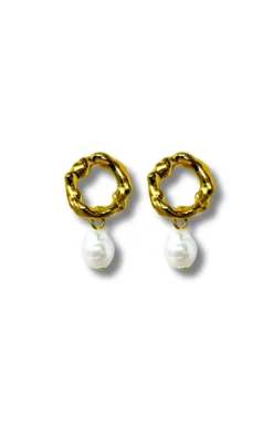 Smykkeli Copenhagen Øreringe - Hammered Pearl - Gold Colour