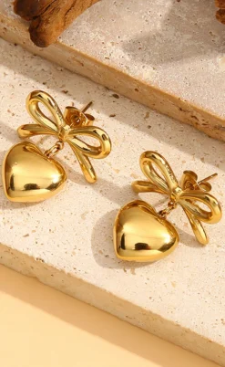 Smykkeli Copenhagen Øreringe - Heart Bow - Gold Colour