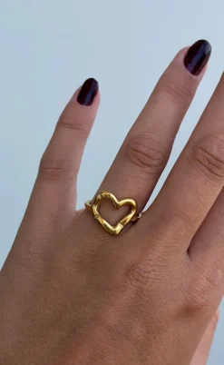 Smykkeli Copenhagen Ring - Big Heart - Gold Colour