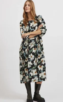 VILA Kjole - Pay - Black w. flowers
